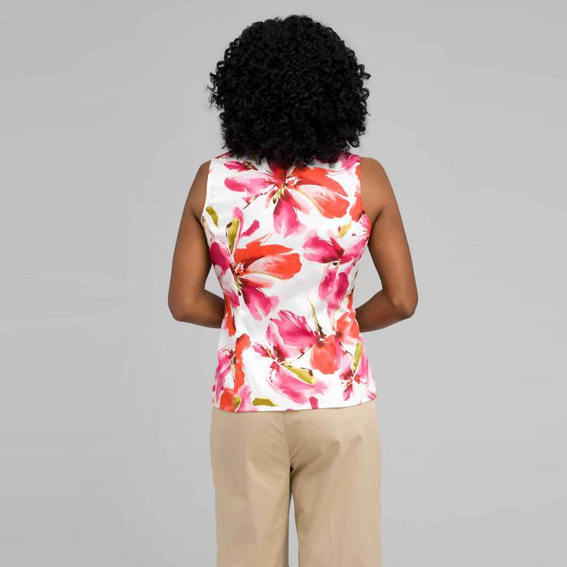 Floral Tie Front Shirt, Hot Pink Combo, large image number 1